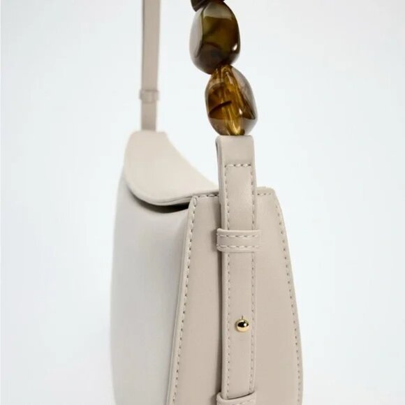 ZARA NWT Chic Beige BEADED ASYMMETRICAL CROSSBODY BAG - Picture 3 of 12